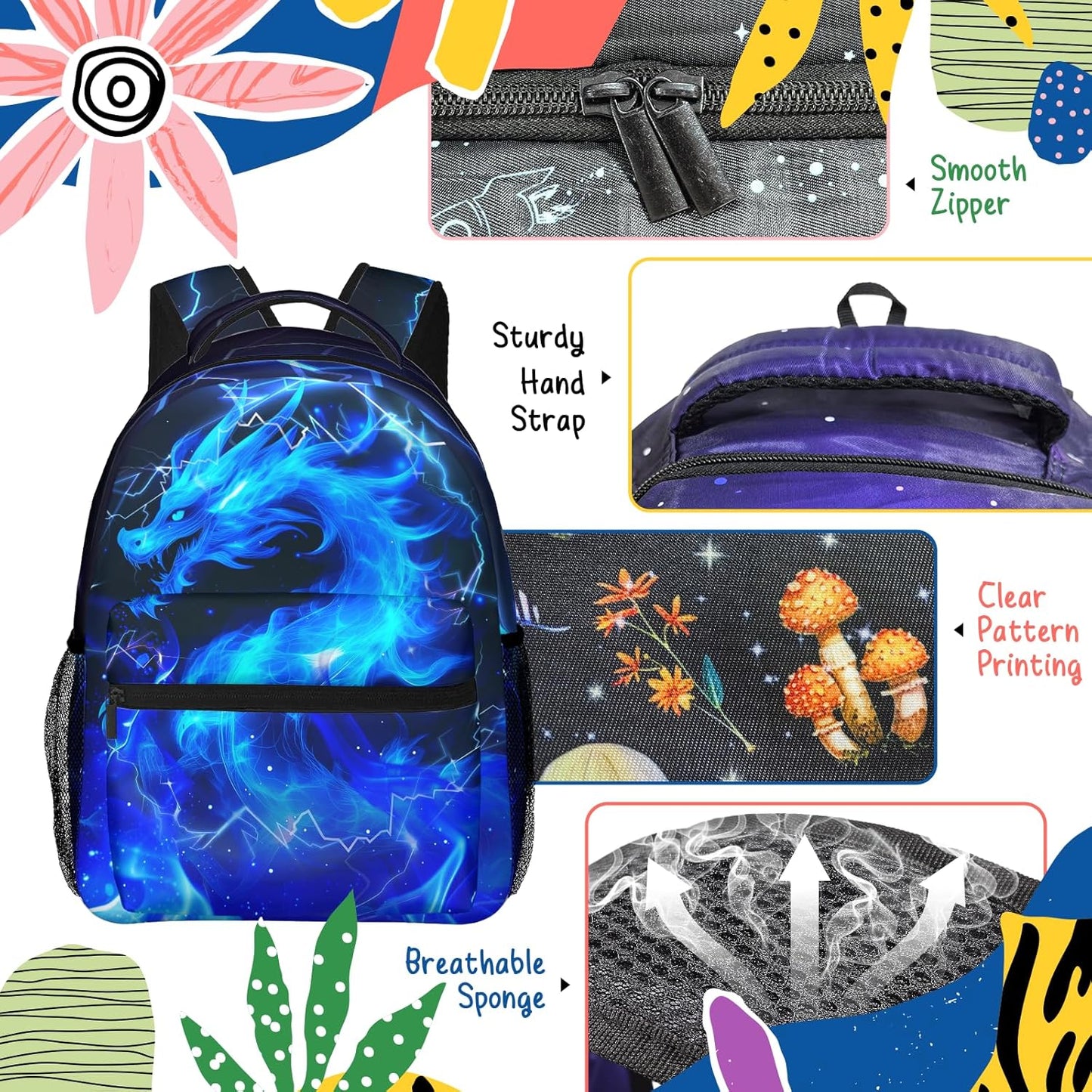 Dragon Kids Backpack for Boys Girls Elementary Schoolbag Kindergarten Bookbags Preschool School Bag Toddler Book Bags Travel Bag Hiking Camping Rucksack Daypack for Students Back to School Gifts