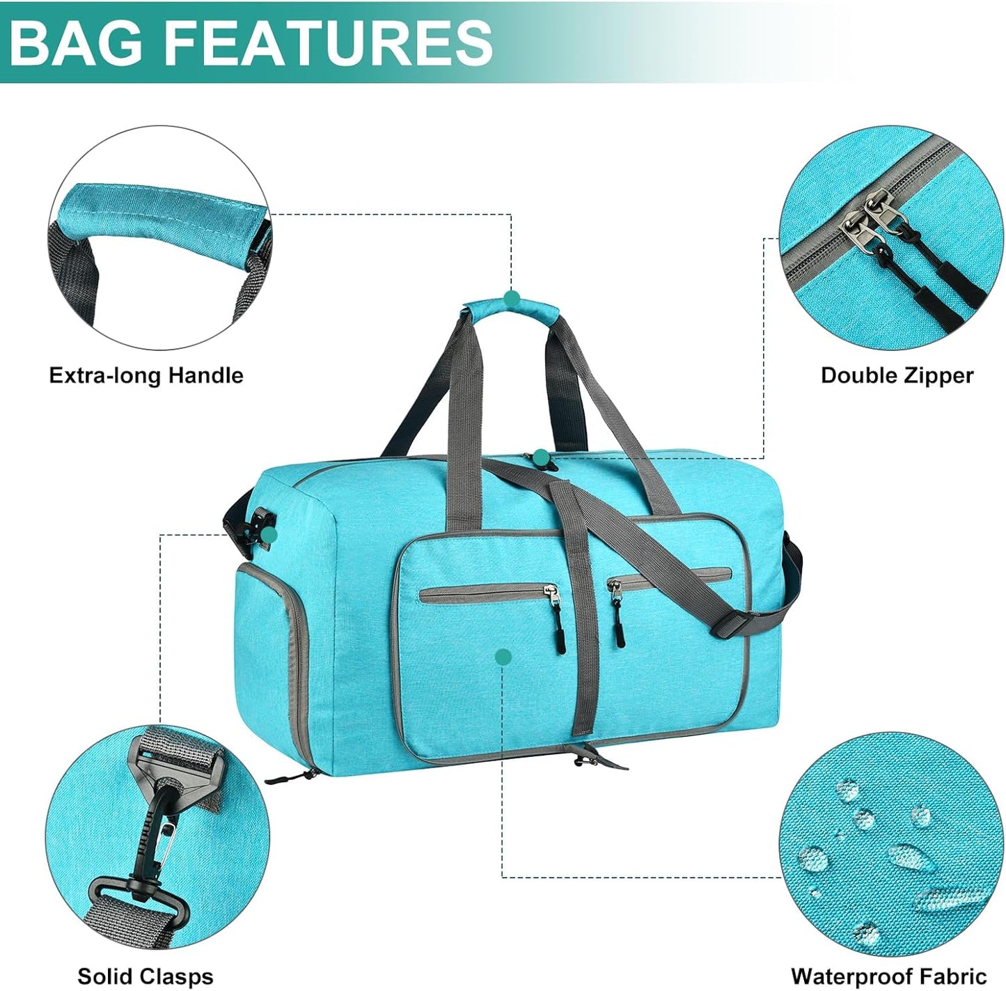 Dimayar 85L Travel Duffle Bag for Men Women - Foldable Duffel Bag with Shoes Compartment - Overnight Bags Waterproof & Tear Resistant(Mint Green)