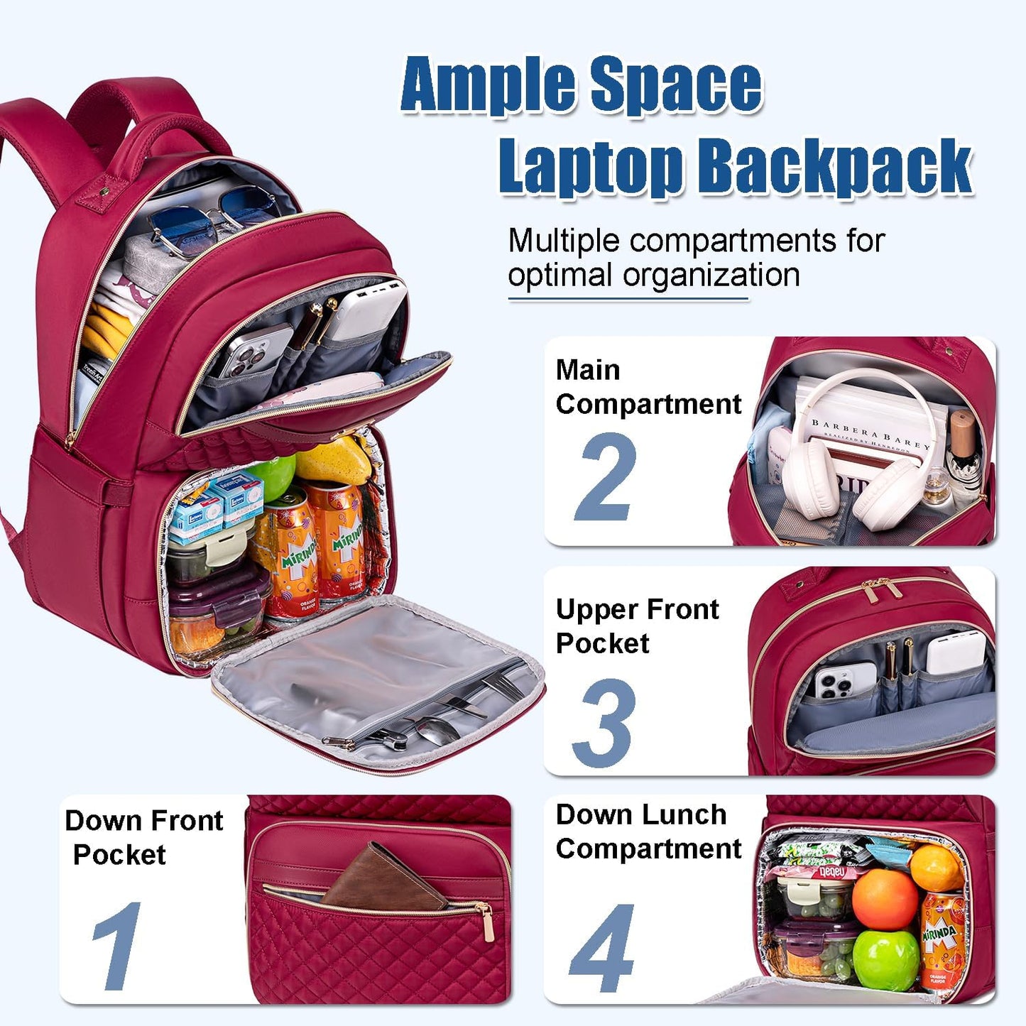 Weitars Lunch Backpack, Insulated Cooler Backpack 15.6 Inch Laptop Backpack For Women Men For Women Nurses Teacher Gifts for College Work Beach Camping Picnics Travel