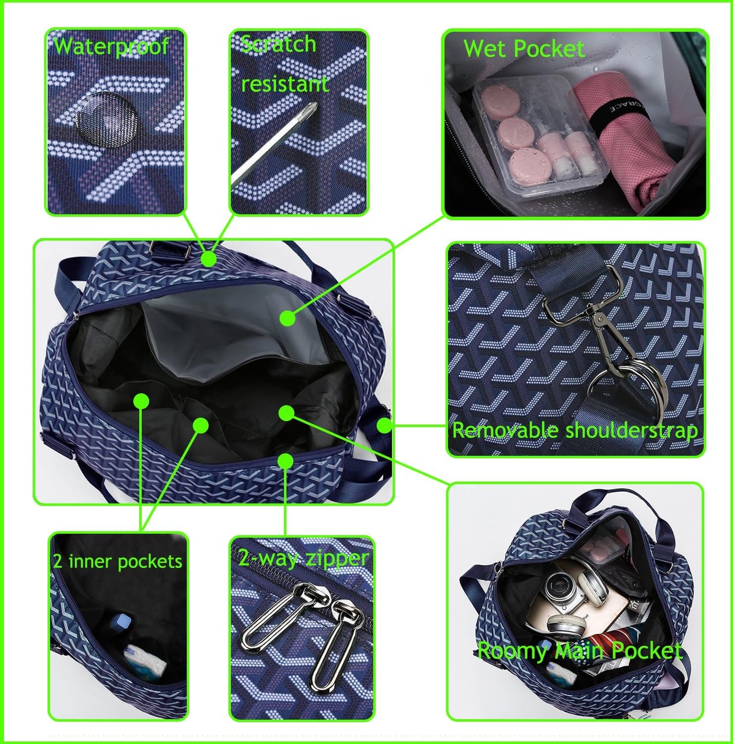 Sports Duffel Bag Travel Bag Weekender Bag Overnight Duffel Bag Gym Bag With Wet Pocket Navy blue