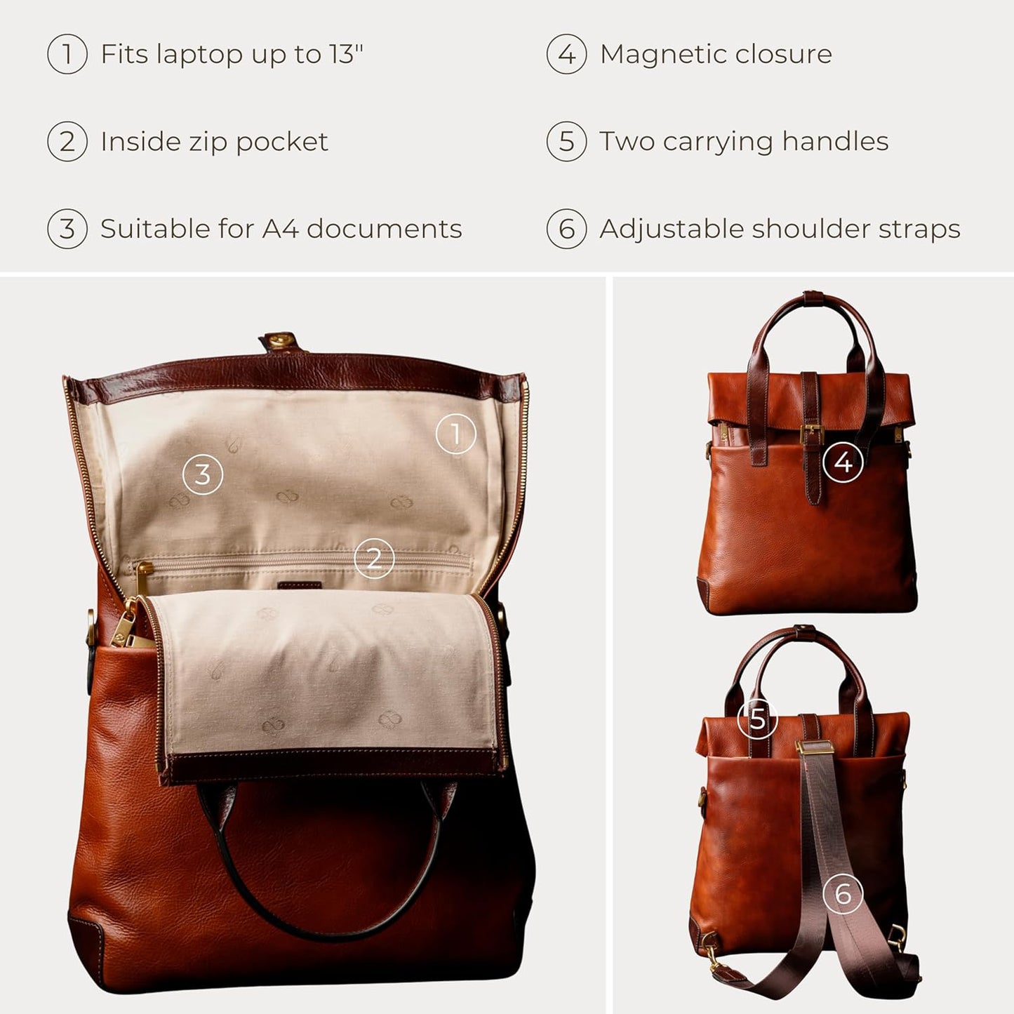 Time Resistance Leather Backpack - Business and Casual Backpack - Real Leather Backpack Made in