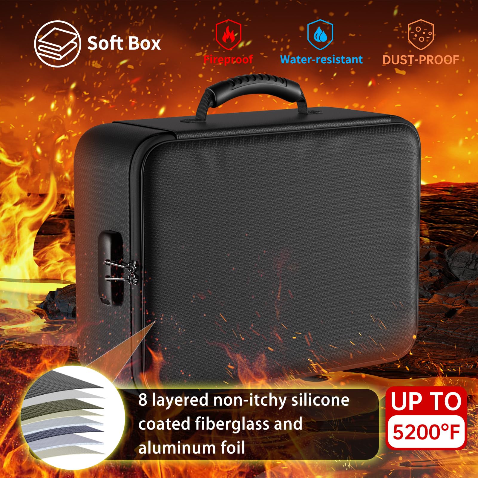 DocSafe 5200°F Fireproof Document Organizer Box with Lock, Heat Insulated
