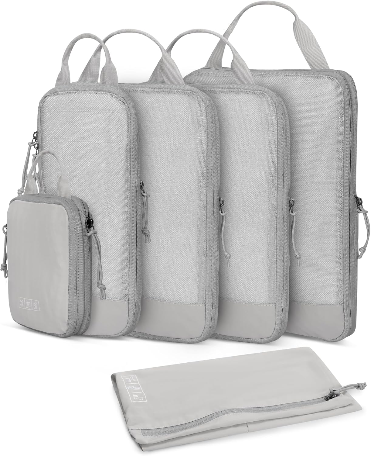 Hynes Eagle 6 Set/ 4 Set/ 2 Set Compression Packing Cubes Travel Essentials Lightweight Nylon Luggage Suitcase Organizer Bag Light Grey 6PCS