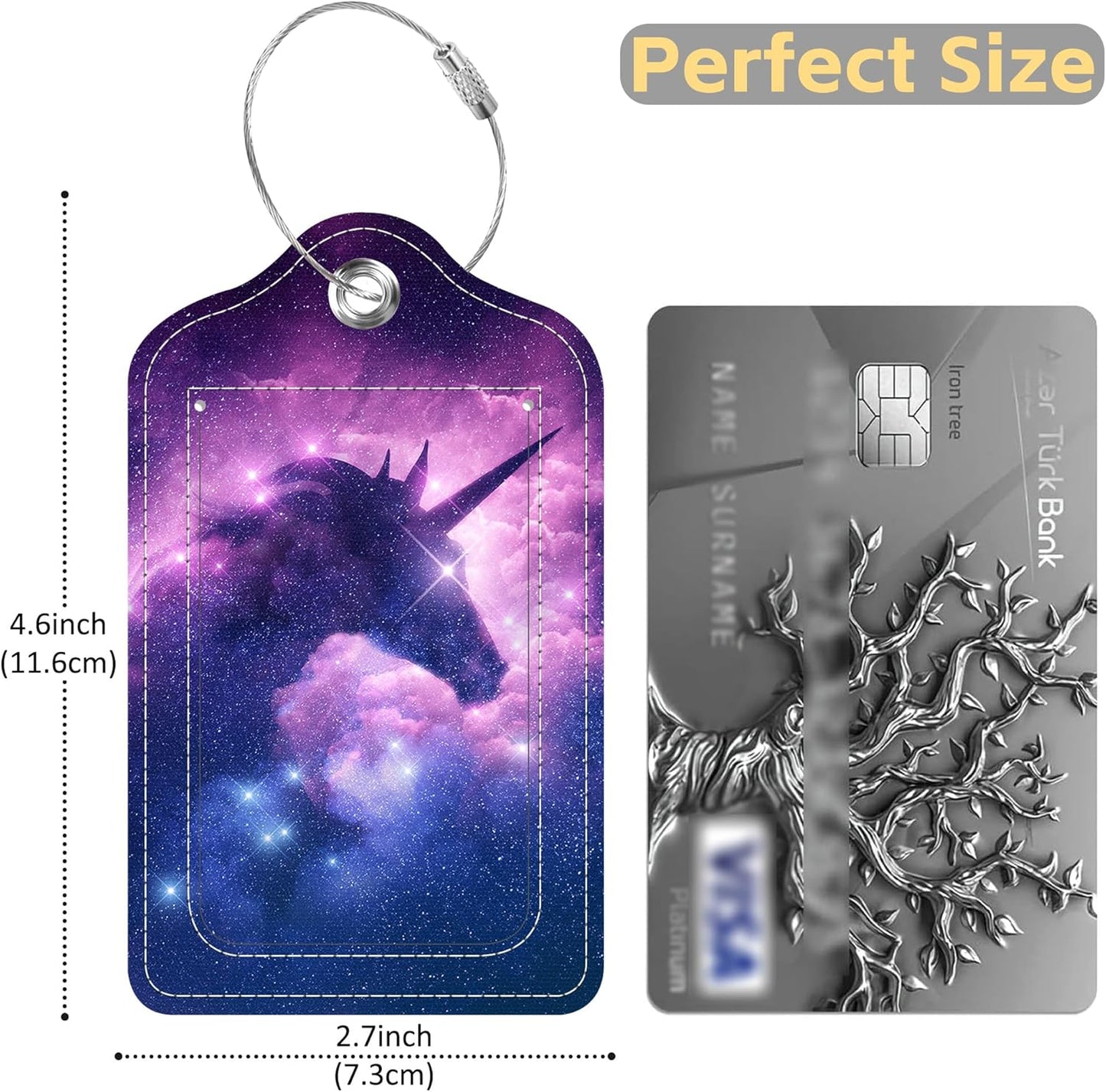 Luggage Tags for Suitcase Unicorn in Galaxy Nebula Cloud 2 PCS Leather Travel Cruise Luggage Tag with Stainless Steel Loop Name ID Label Privacy Cover for Women Men Travel Bag Labels Set