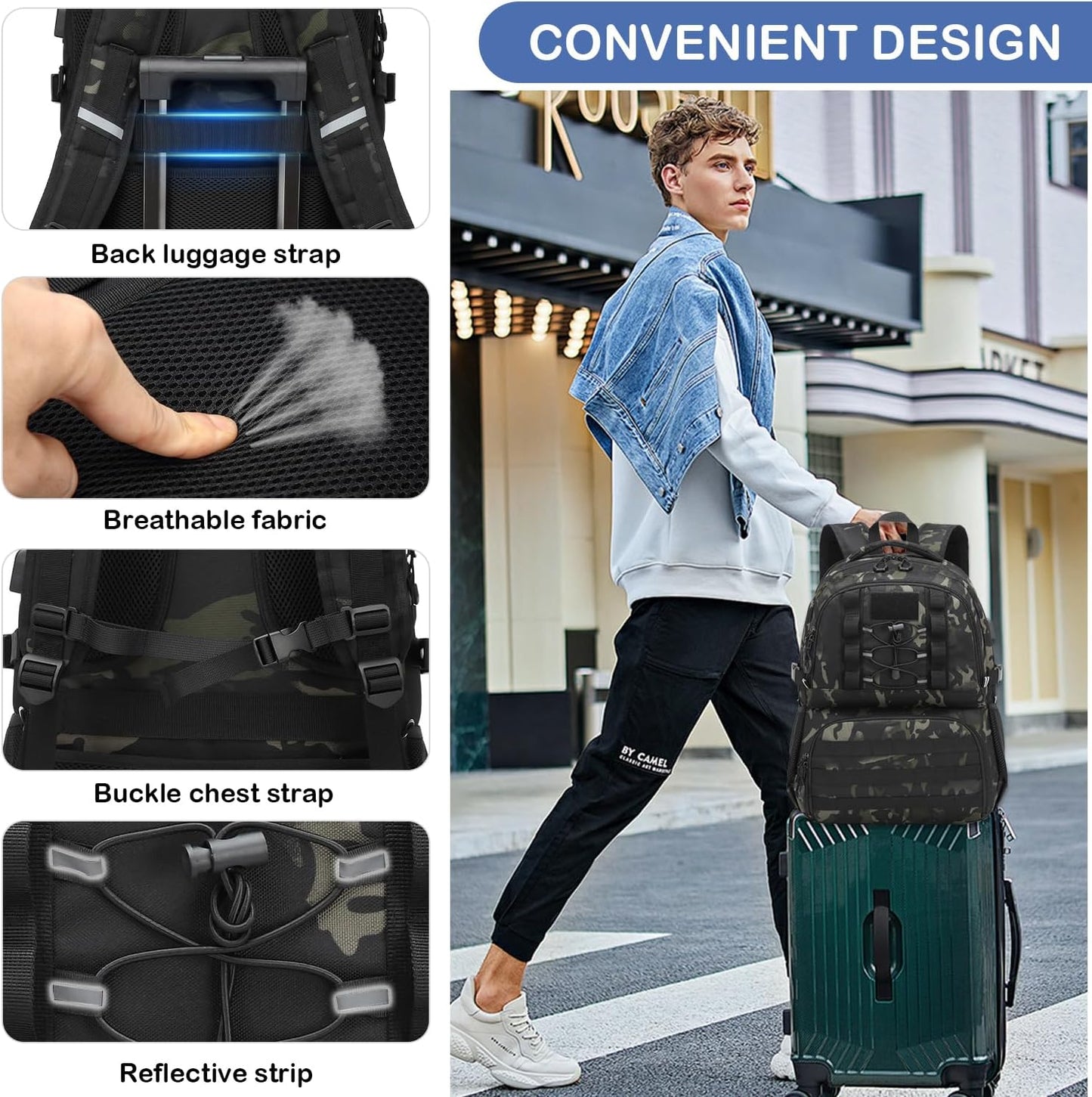 Laptop Lunch Backpack for Men - 40L Large Capacity Work Backpack with Lunch Compartment and USB Post, RFID Insulated Cooler Backpack for Work, Travel, Picnic, Dark Camo