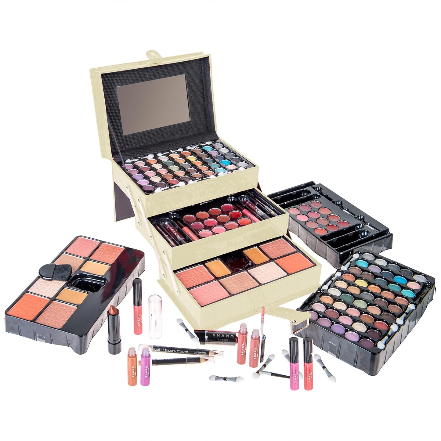 SHANY All In One Makeup Set, 67 Colors Eyeshadow, Blushes, Face Powder, Lipstick, Eye liners, Make up Pencils and Cosmetics Mirror - Makeup Kit With Reusable Beauty Organizer Train Case - White