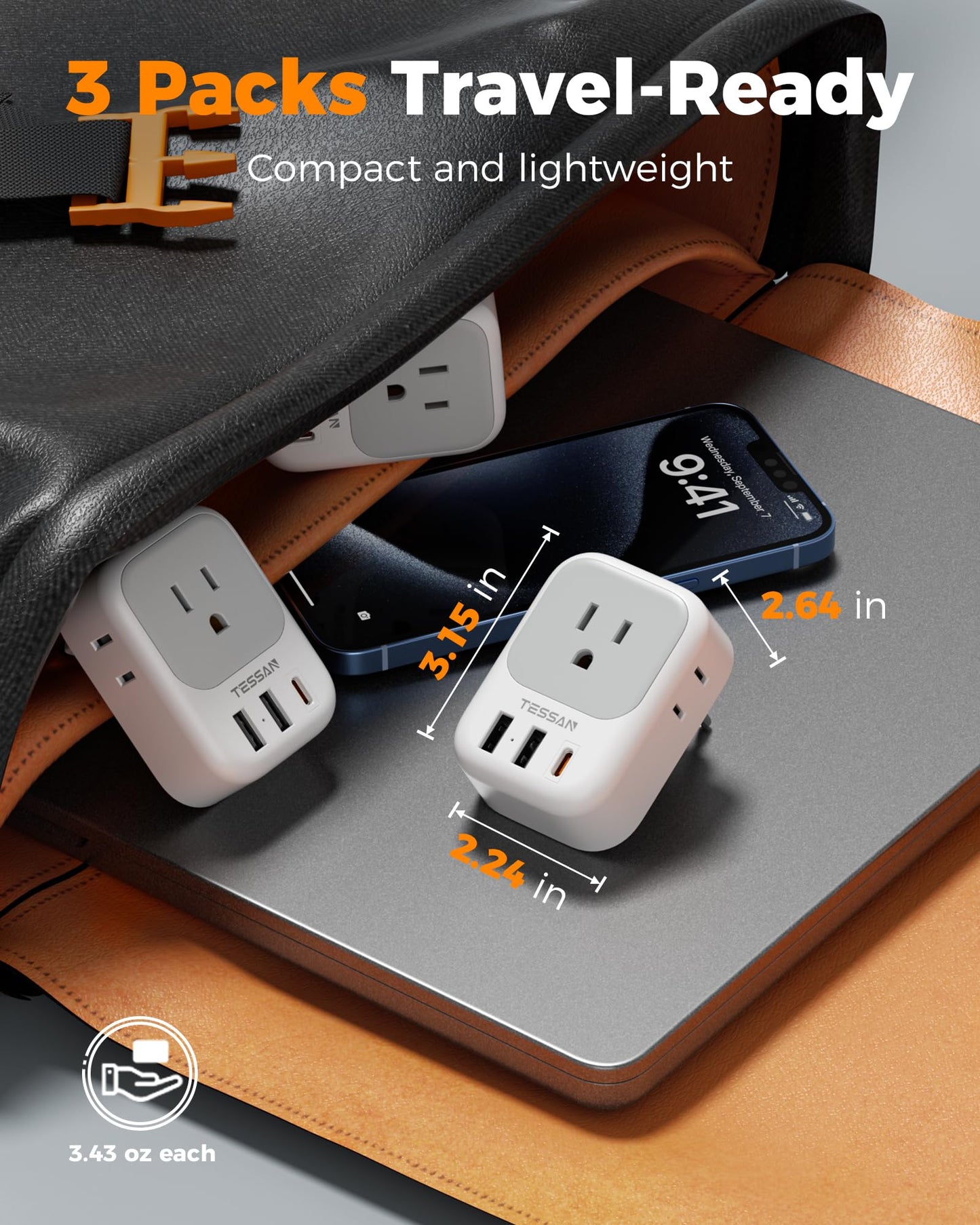 TESSAN European Travel Plug Adapter 3 Pack, US to Europe Plug Adapter