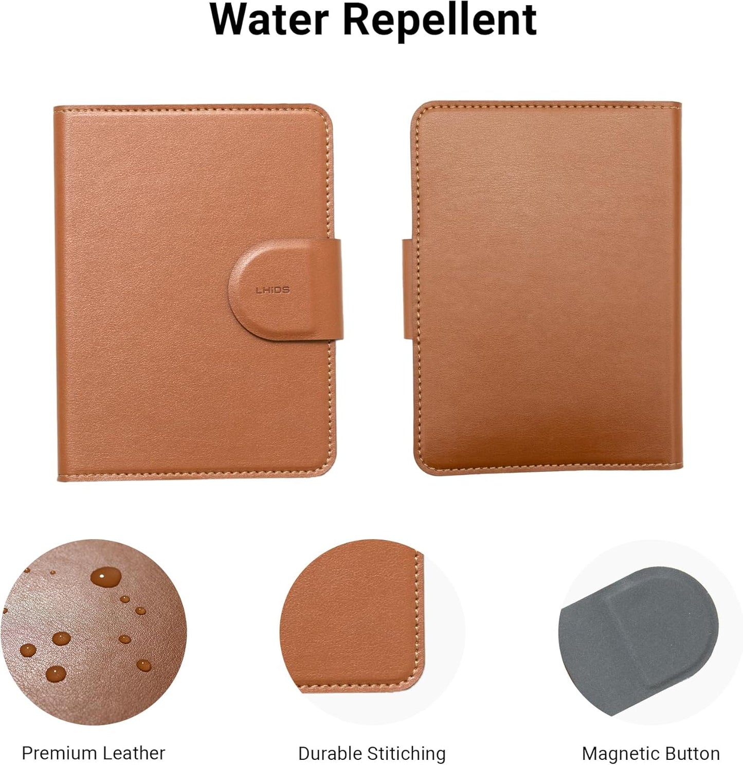 LHiDS Leatherette Passport Holder with RFID Protection, Premium PU Leather, Snap Button Closure, Travel Passport Wallet Cover for Passport, Boarding Passes, Business Cards, Cash (Classic Brown)