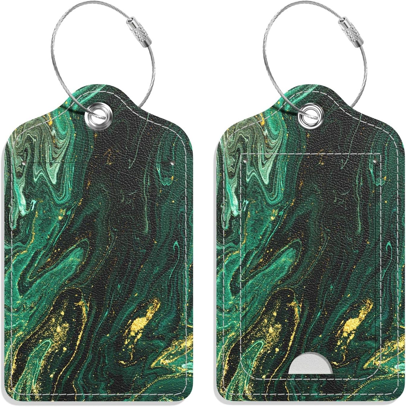 Luggage Tags for Suitcase, 2 Pack PU Leather Travel Cruise Luggage Tag with Privacy Flap, Name ID Label and Metal Loop for Women Suitcase Baggage Bag Backpack Instrument, Teal River Marble