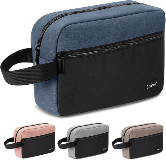Elviros Travel Toiletry Bag for Men Hanging Toiletries Dopp Kit Small Bathroom Hygiene Tool and Medicine bag for Traveling Essential Shaving Pouch (Blue&Black)