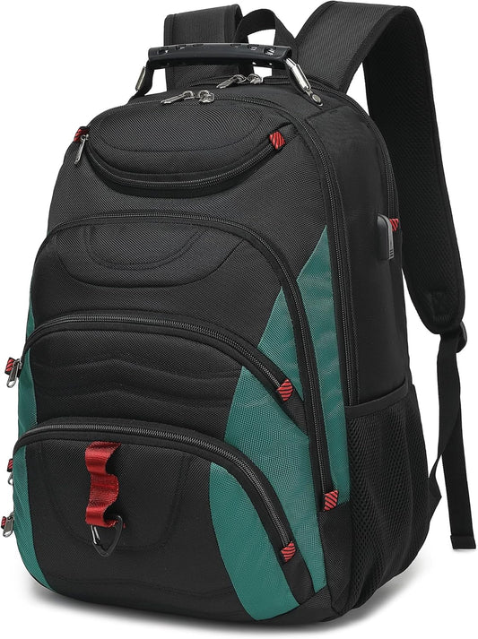 Boavan Laptop Backpack for men, 17.3 inch Laptop Bag with USB Port, Waterproof Travel Work Backpack Purse, Anti-Theft Teacher Nurse Doctor Casual Bookbags Office Business backpack，Black&Deep Juniper