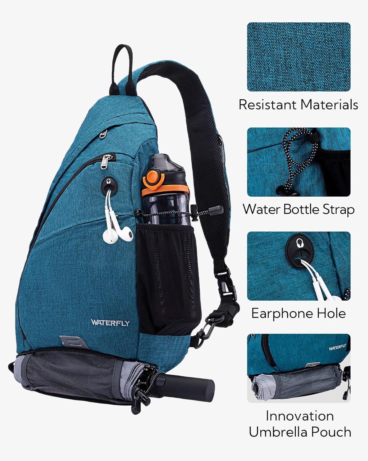 WATERFLY Sling Bag Sling Backpack Small Crossbody Shoulder Bag for Men Women Traveling Cycling Hiking Daypack