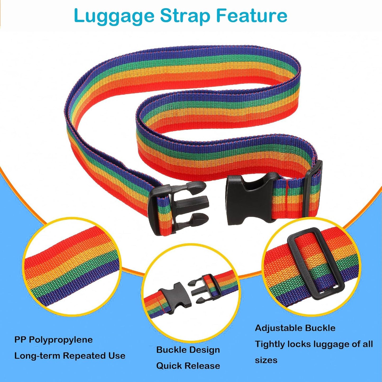 Nylon Luggage Straps for Suitcase Security Identification Accessories,Heavy Duty Packing Belt with Buckle Adjustable Length for 20"-34" Size Travel Case, 2 Packs Rainbow Colors 2M Length