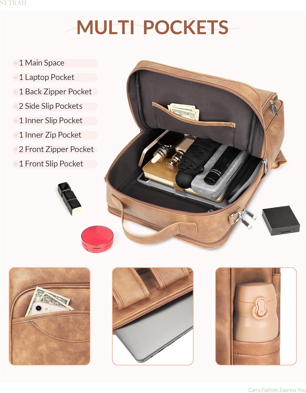 Leather Laptop Backpack, 15.6 Inch Business Computer Bag, Designer College Backpack Travel Backpack