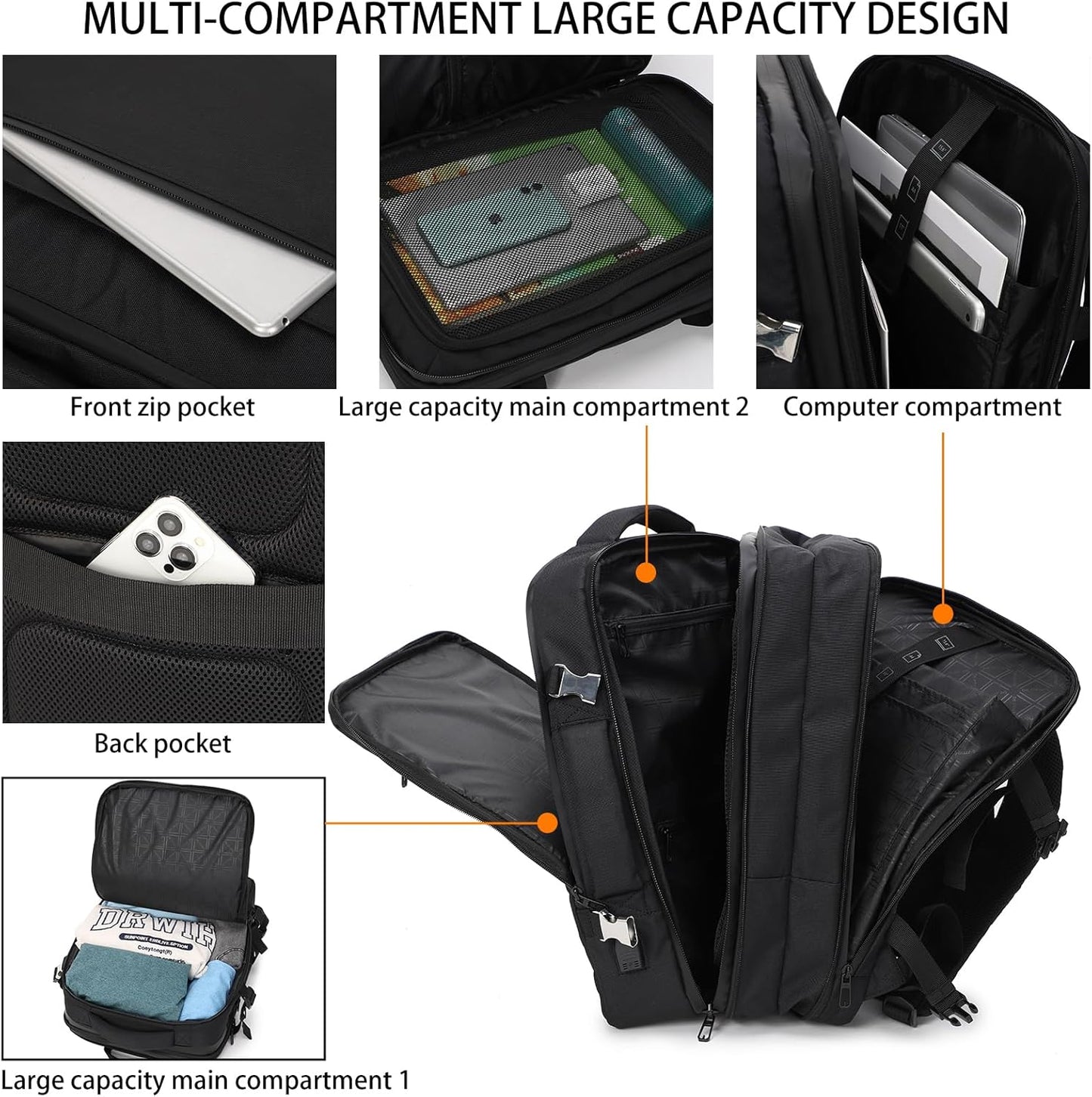 BESMART 50L Large Extendable Travel Backpack for Men Women, Flight Approved Carry on Backpacks fits 17”Laptop, TSA Waterproof Bags with USB Charger Port/Washbag Cube/Anti-Thief Bag/Luggage sleeve