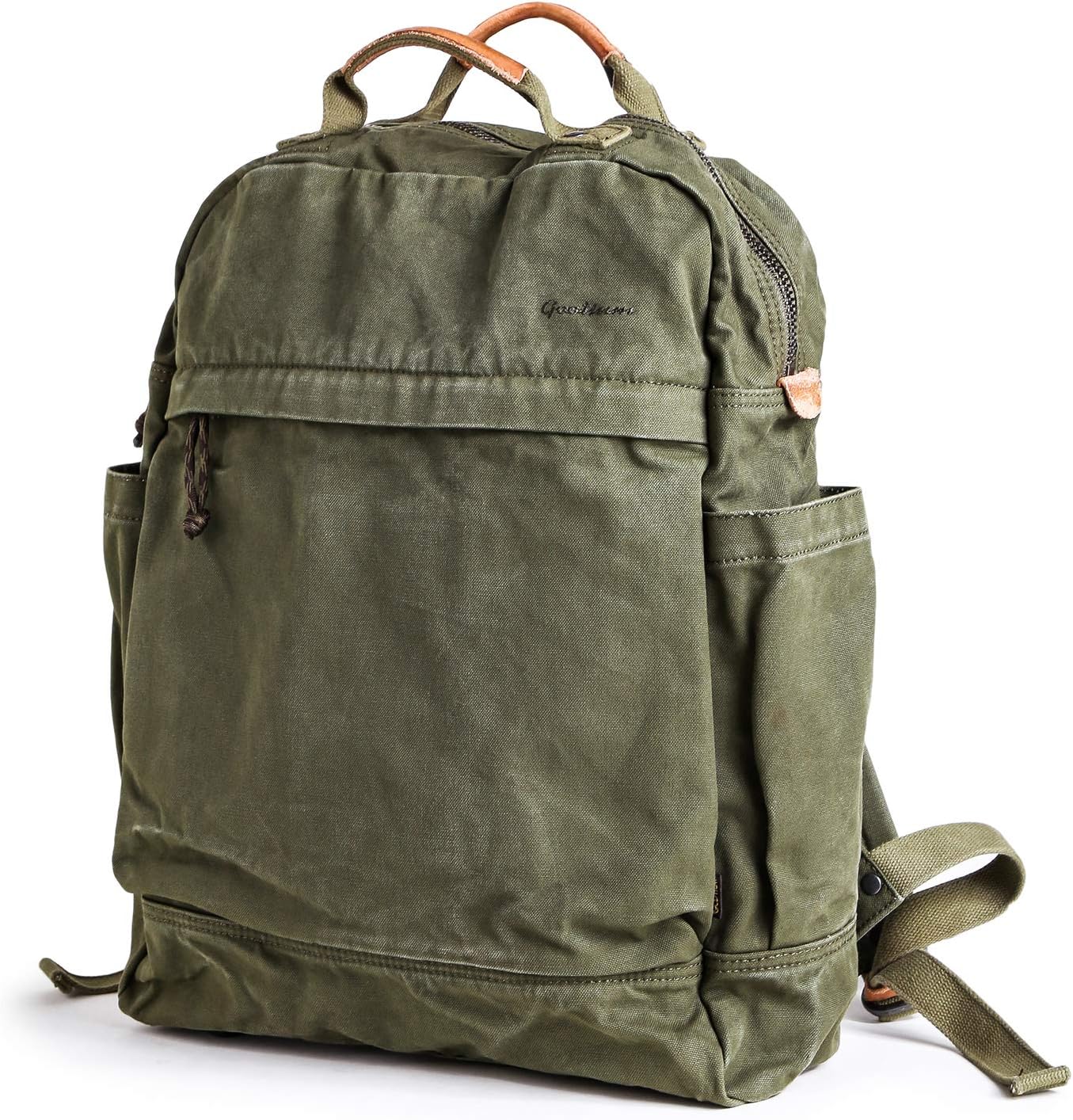 GOOTIUM Canvas Backpack for Women Vintage Style Zipper Bag Men's Casual Daypack Cloth Outdoor Travel Rucksack, Olive