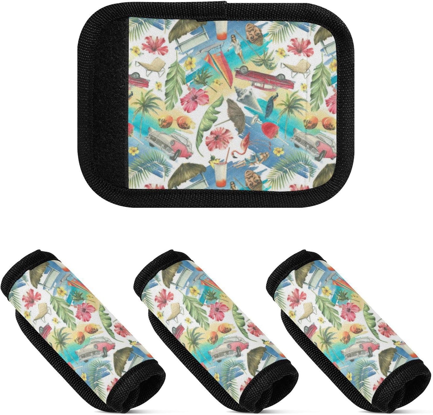 4Pcs Luggage Handle Wrap Suitcase Identifier Handle Covers Tags Soft Travel Bags Luggage Handle Gripper Accessories for Airplane Flying Cuban Print