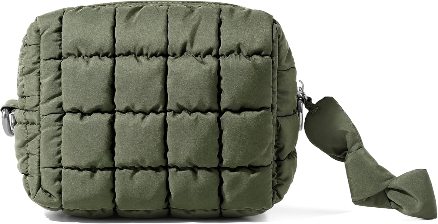 Yarnic Quilted Makeup Bag Cosmetic Bag, Travel Toiletry Bag for Women, Cute Makeup Bag Organizer Puffer Makeup Pouch (S, Olive Green)