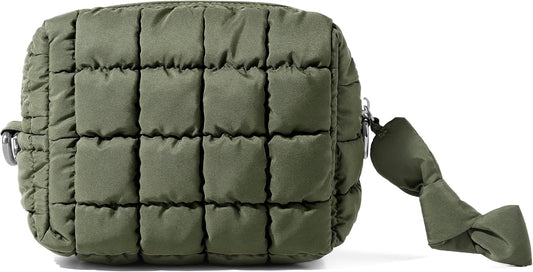 Yarnic Quilted Makeup Bag Cosmetic Bag, Travel Toiletry Bag for Women, Cute Makeup Bag Organizer Puffer Makeup Pouch (S, Olive Green)