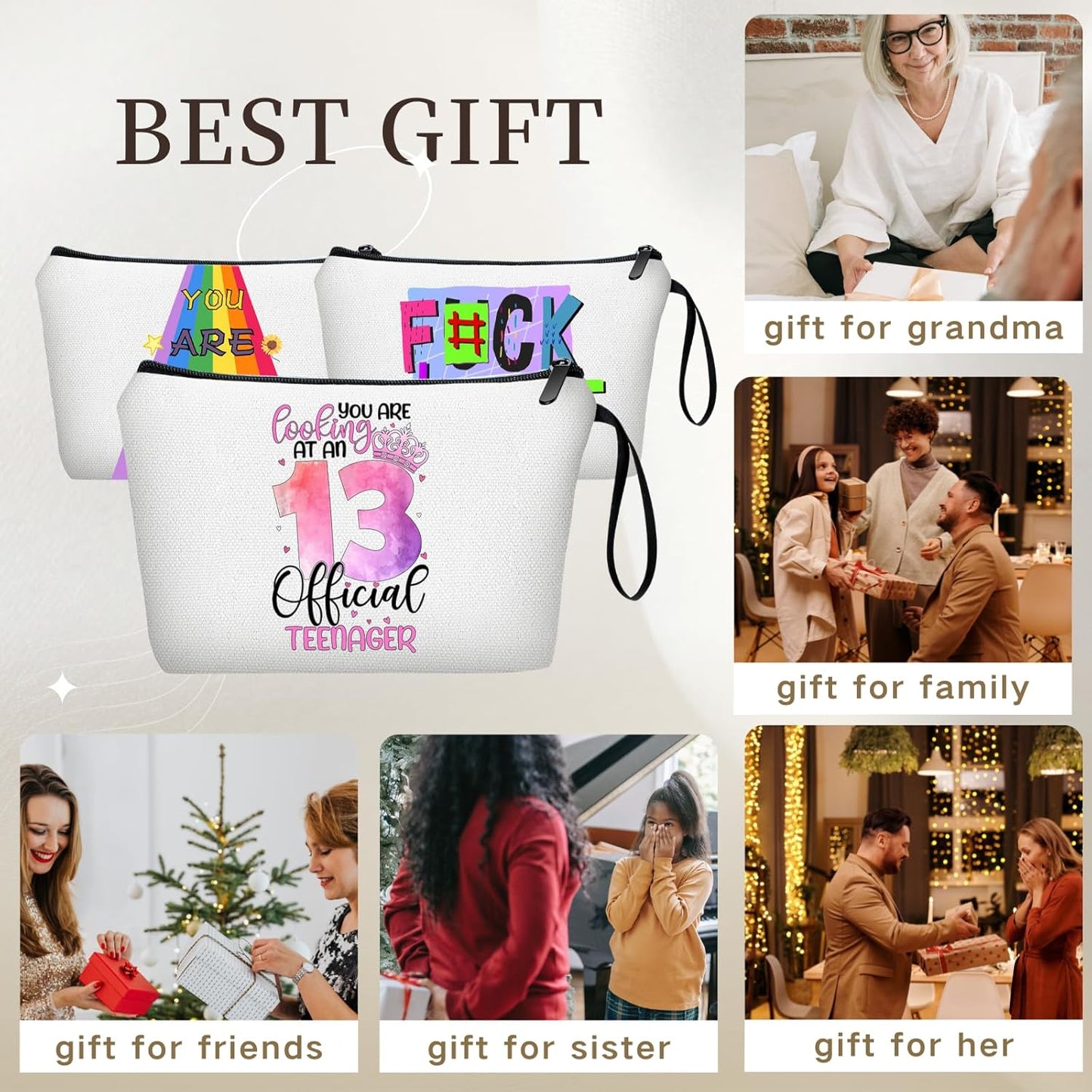 13 Year Old Girl Birthday Gifts for Teen Small Funny Makeup Cometic Bag with Mirror