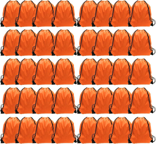 GoodtoU Drawstring Bags, Drawstring Backpacks Bulk Nylon Backpack Draw String Back Bag Cinch Sack Drawstring Gym Bag String Backpack for Sport, Traveling, Team (40Pcs, Orange)