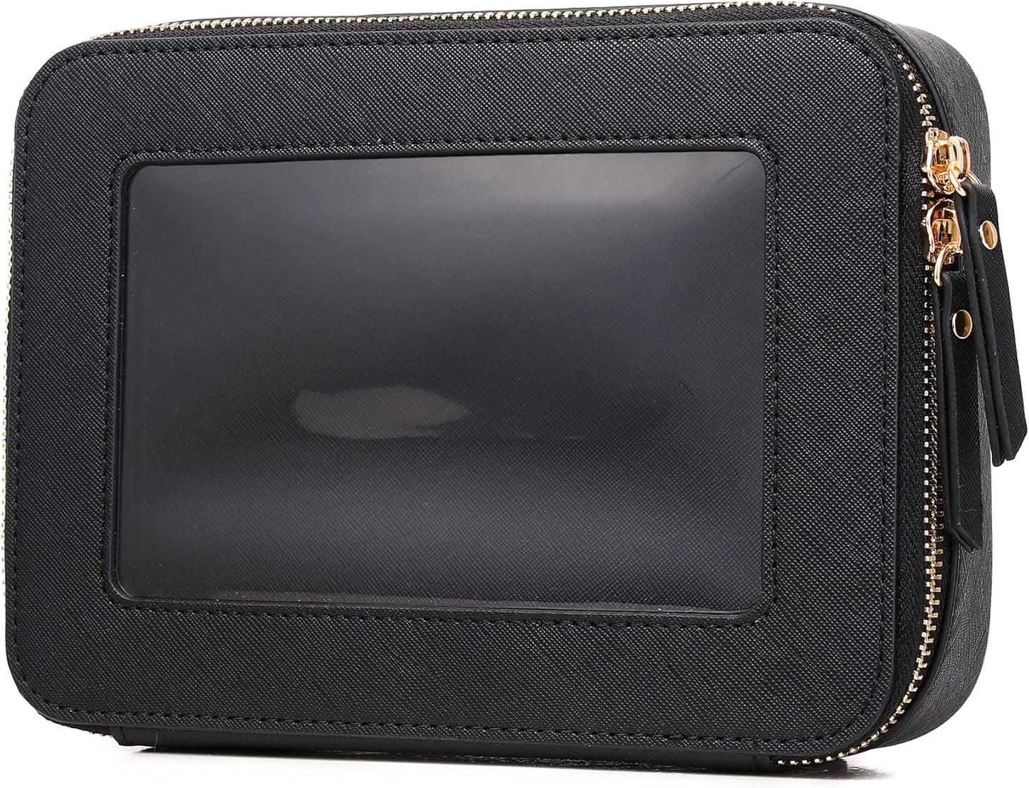 Clear Makeup Bag Women's Waterproof Travel Cosmetic Case and Toiletry Bag Portable Makeup Organizer Bag Car Essential with Zipper (Black, M-1)