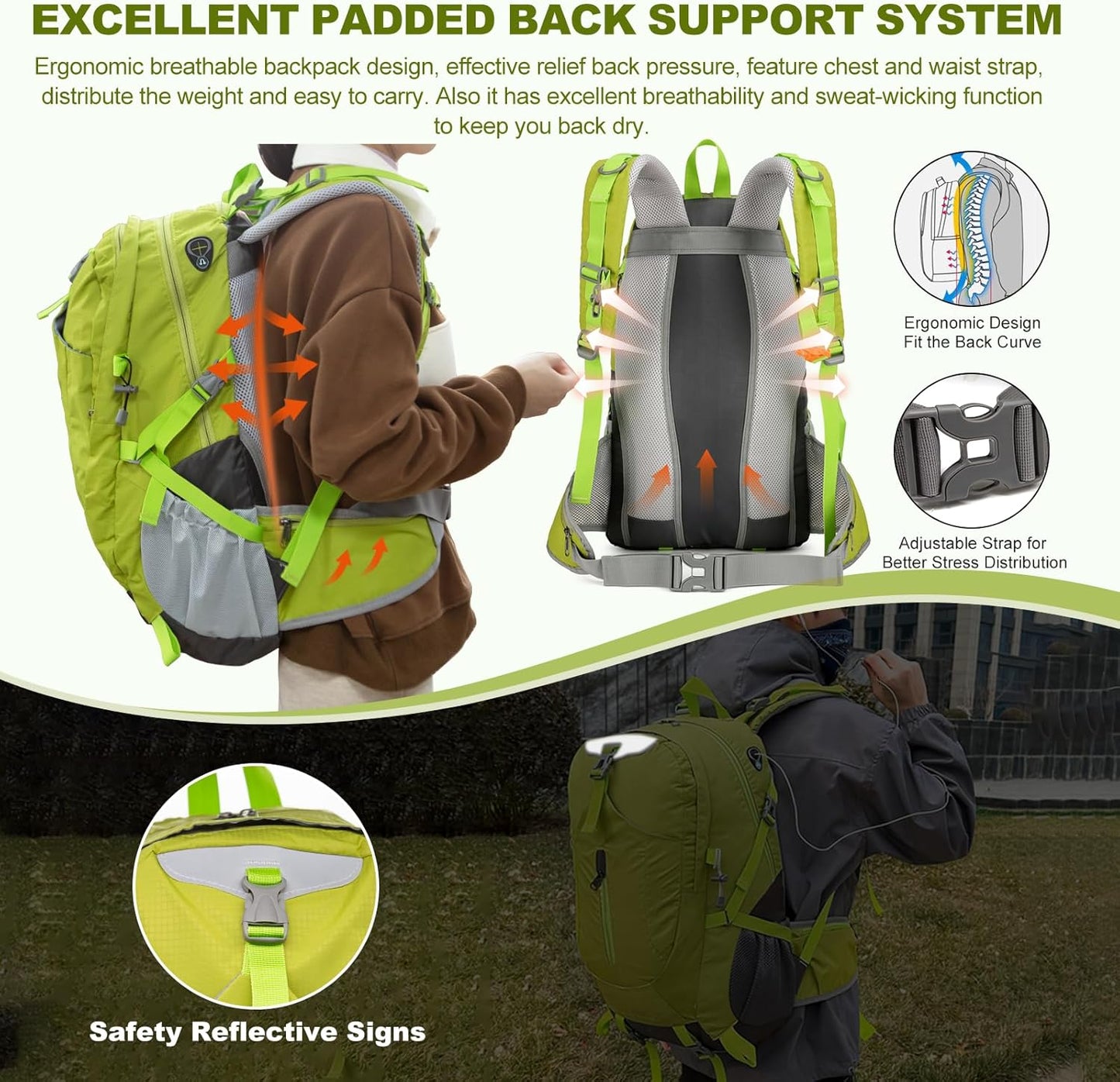 Long Keeper 40L Hiking Backpack with Rain Cover Waterproof Lightweight Camping Backpack for Men Women Outdoor Travel Daypack