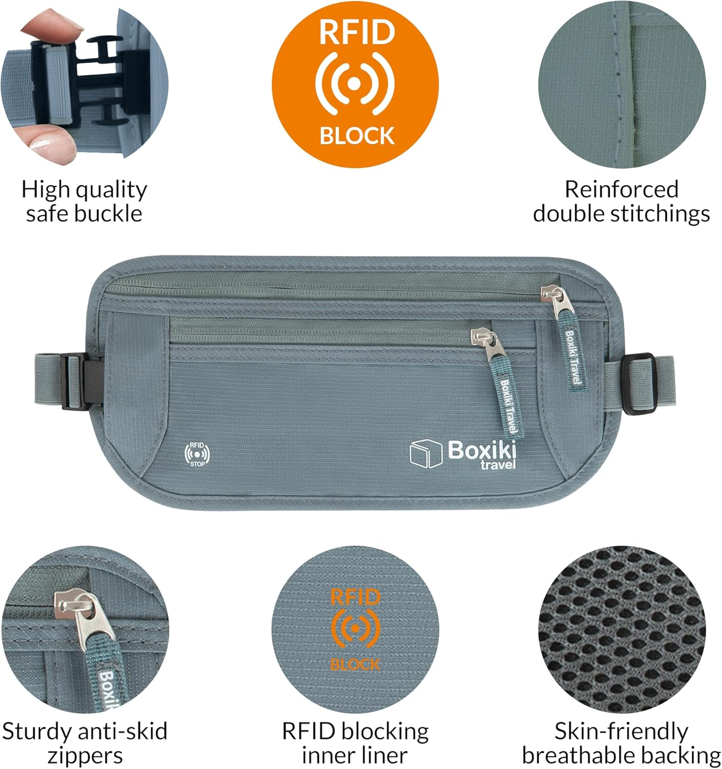 Boxiki Travel Money Belt with RFID Sleeves Set - Secure Travel Pouch and RFID Card Holder to Protect Cash, Credit Cards and Travel Documents for Men and Women