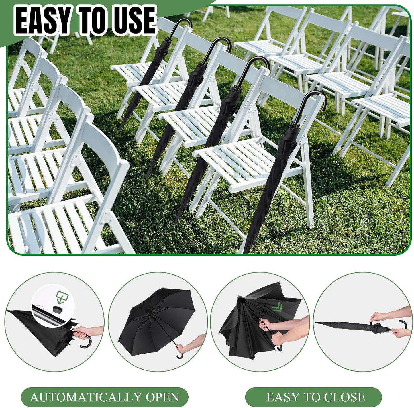 8 Pack Wedding Umbrella Bulk, Windproof Large Rain Umbrella, Strong Fiberglass Frame, Auto Open Wedding Umbrellas for Guests Bride Groom Photography Friend Gift