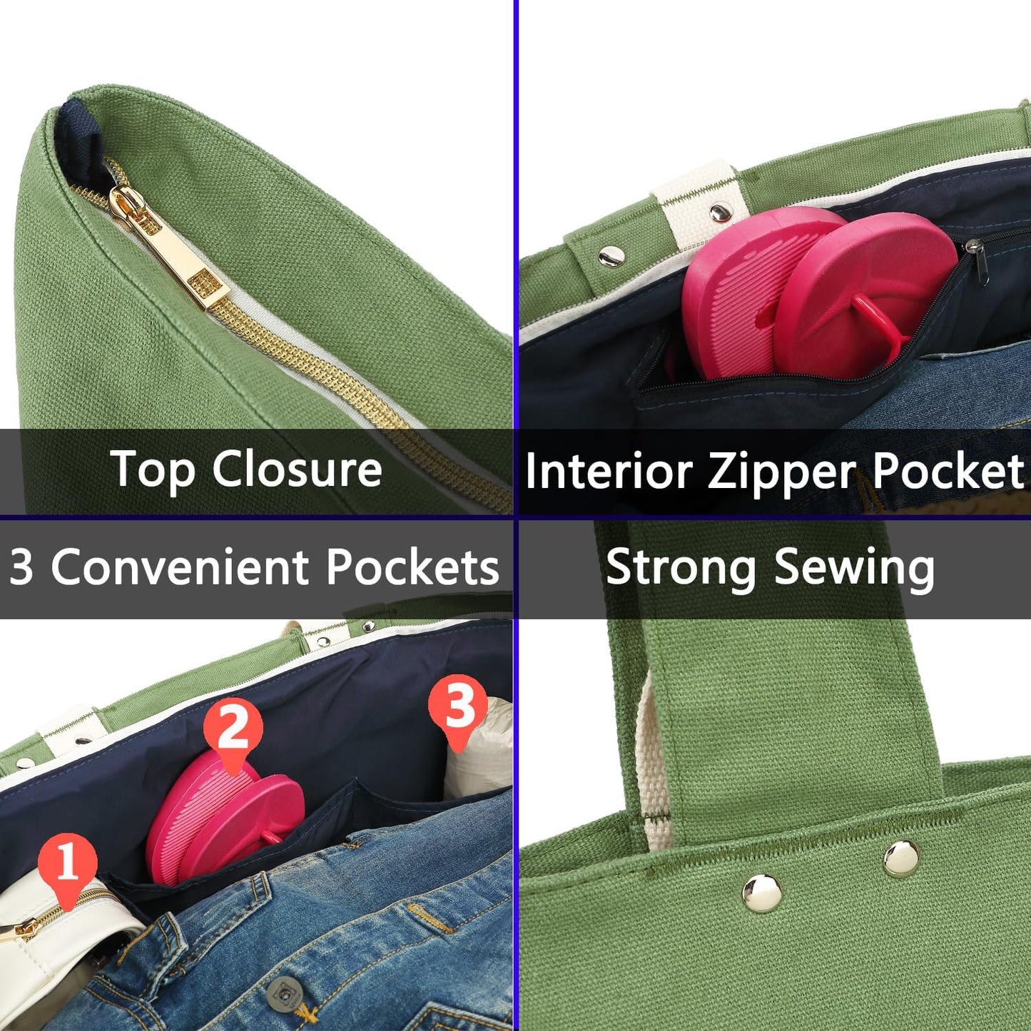 Large Beach Bag for Women, Waterproof Travel Tote Bag with Lunch/Wet Pocket for Weekender, Sandproof, Zipper Closure