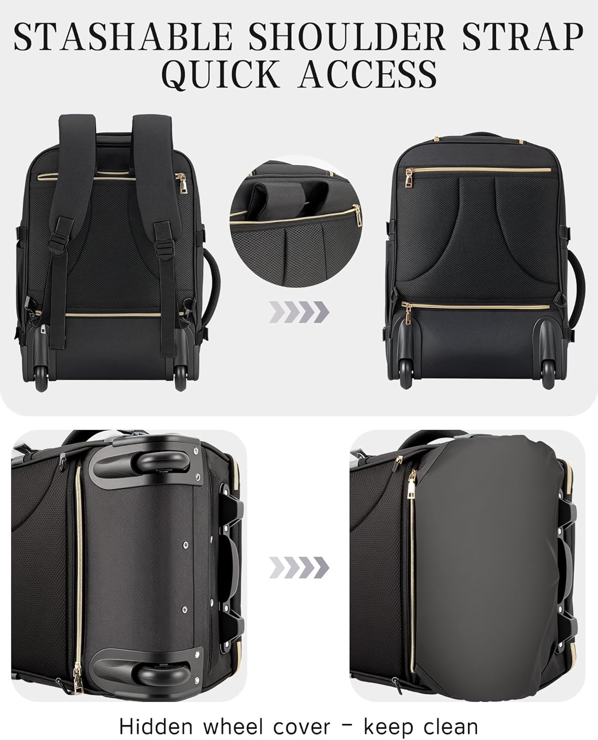 Carry On Backpack with Wheels for Adults, Airline Approved Rolling Backpack for Women, Foldable Bottom Travel Laptop Backpack