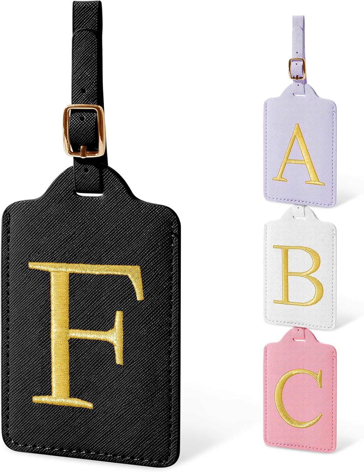 Initial Letter Luggage Tags for Suitcases, Embroidered Monogrammed Suitcase Luggage Identifier Name Tag, PU Leather TSA Approved Luggage Tags, Bag Tags for Men Women Kids Luggage Handbags(Black F)