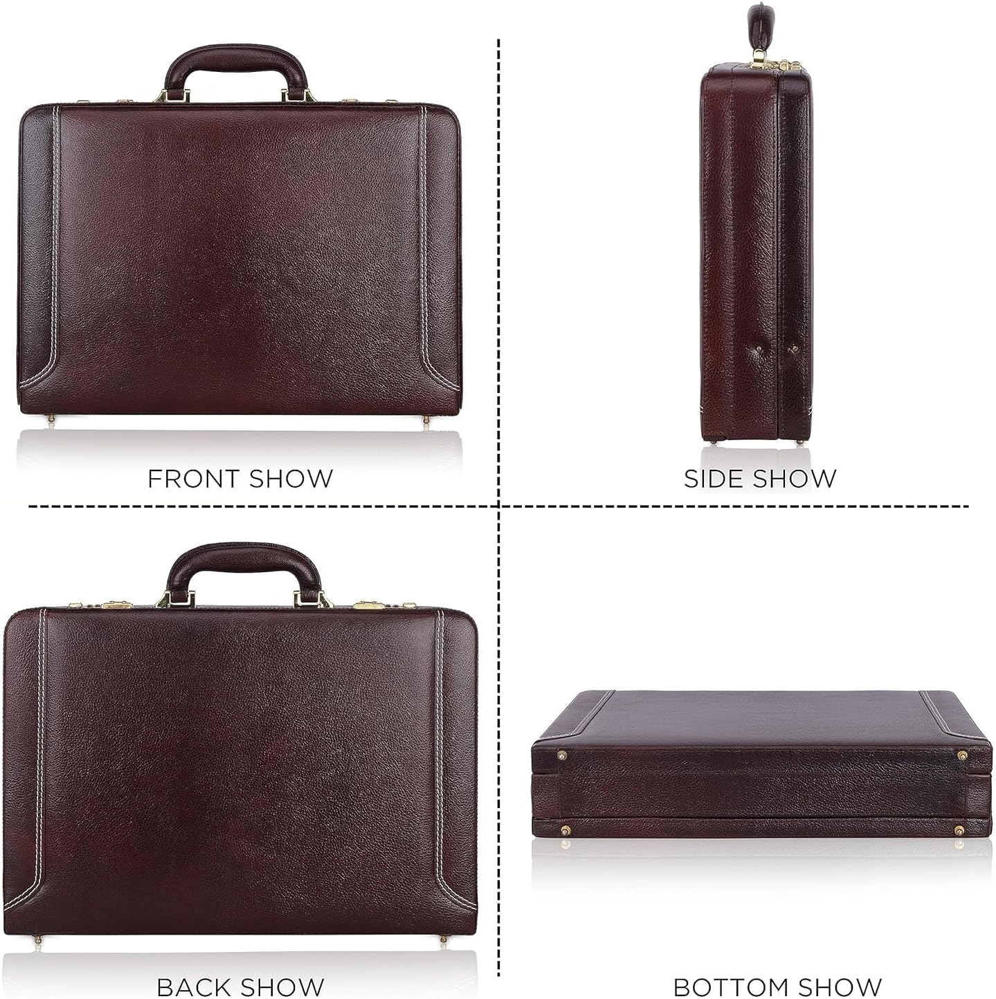 Full Grain Leather Briefcase Attache Case For Unisex Size L18 x W5 x H12 Inches Expandable Briefcase Bag