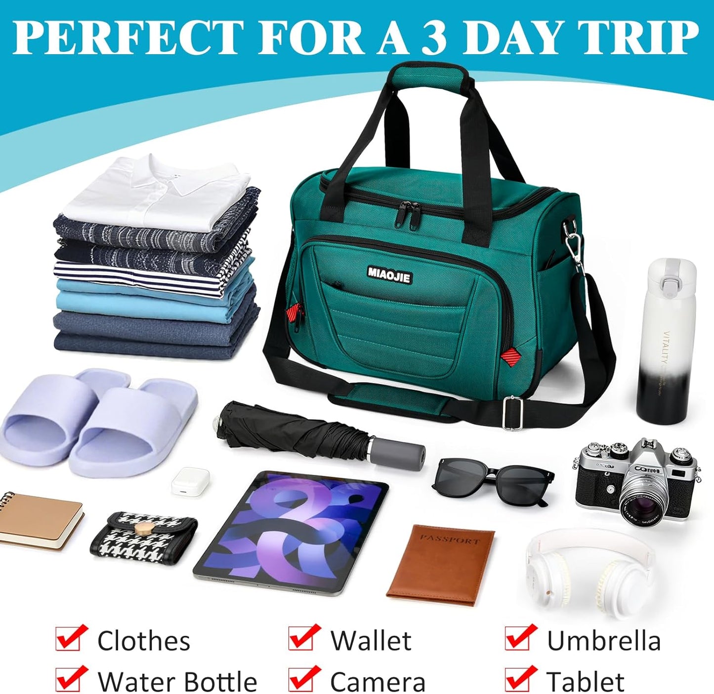 Underseat Carry On luggage Bag Airplanes Personal Item Bags, Gym Bag for Men Weekender Overnight Travel Tote Bag Shoulder Small Softside Carry on Luggage Travel Duffel Bags For Men,16 IN Peacock Green