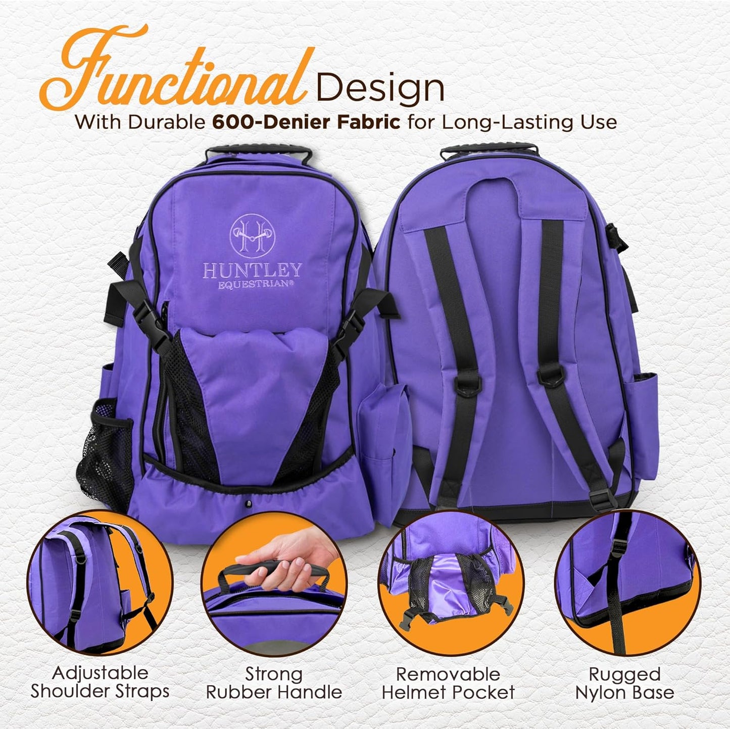 Huntley Equestrian Deluxe Heavy Duty Nylon Exterior Storage Fabric Backpack Adjustable Shoulder Straps