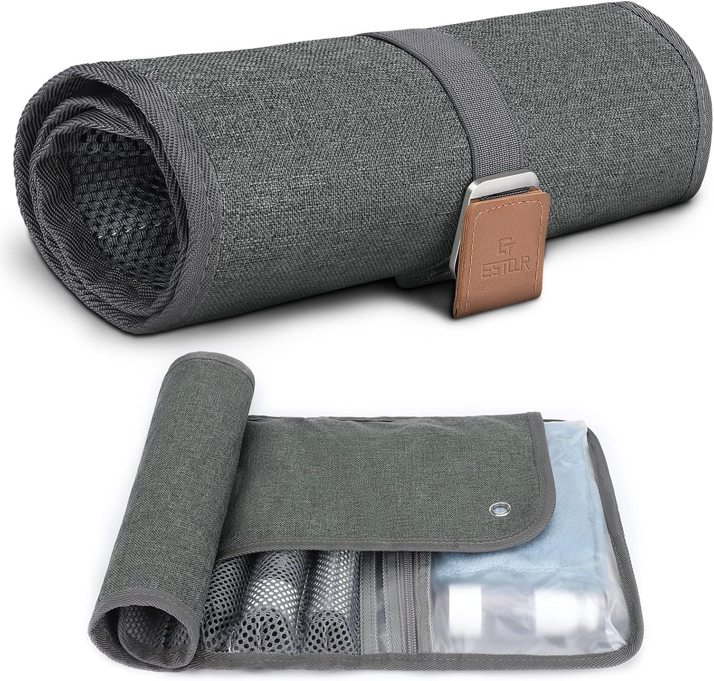 Toiletry Bag for Men, Travel Essentials Travel Toiletry Bag, Water-Resistant Compact Bathroom Roll Organizer for Hygiene, Shaving kit, Gifts for men (5.Mystery Gray(Polyster))