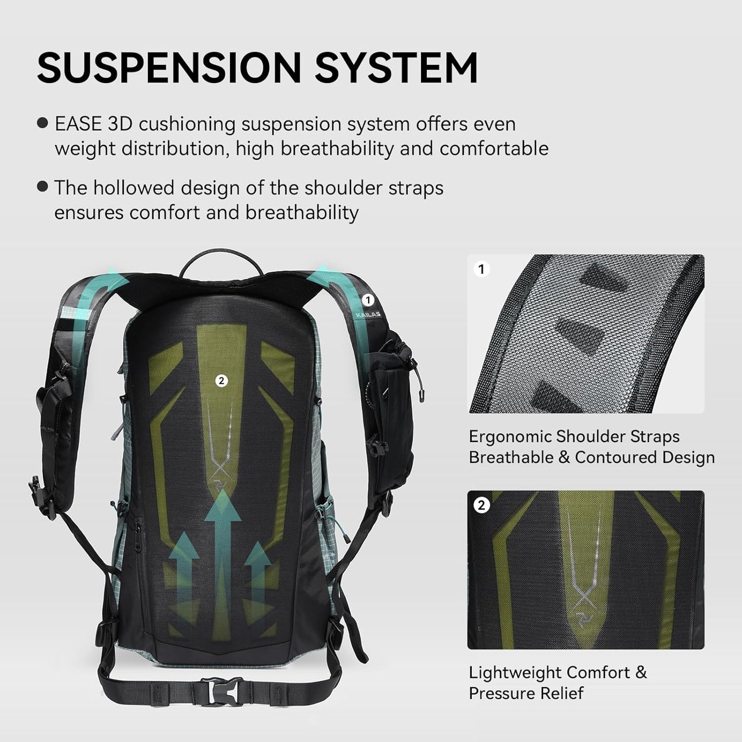 KAILAS Far Mountain16L Lightweight Hiking Backpack Trekking Daypack Small Backpacks Traveling Camping Grey Lake Blue