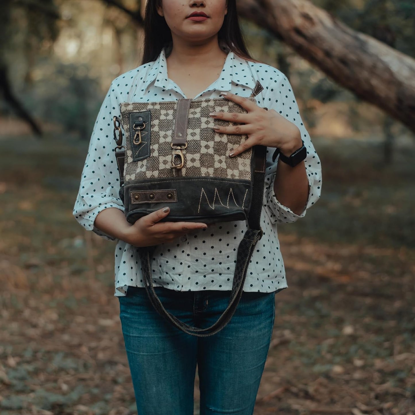 3B SHOUZO Messenger and Shoulder Bag - Upcycled Vintage Canvas & Leather
