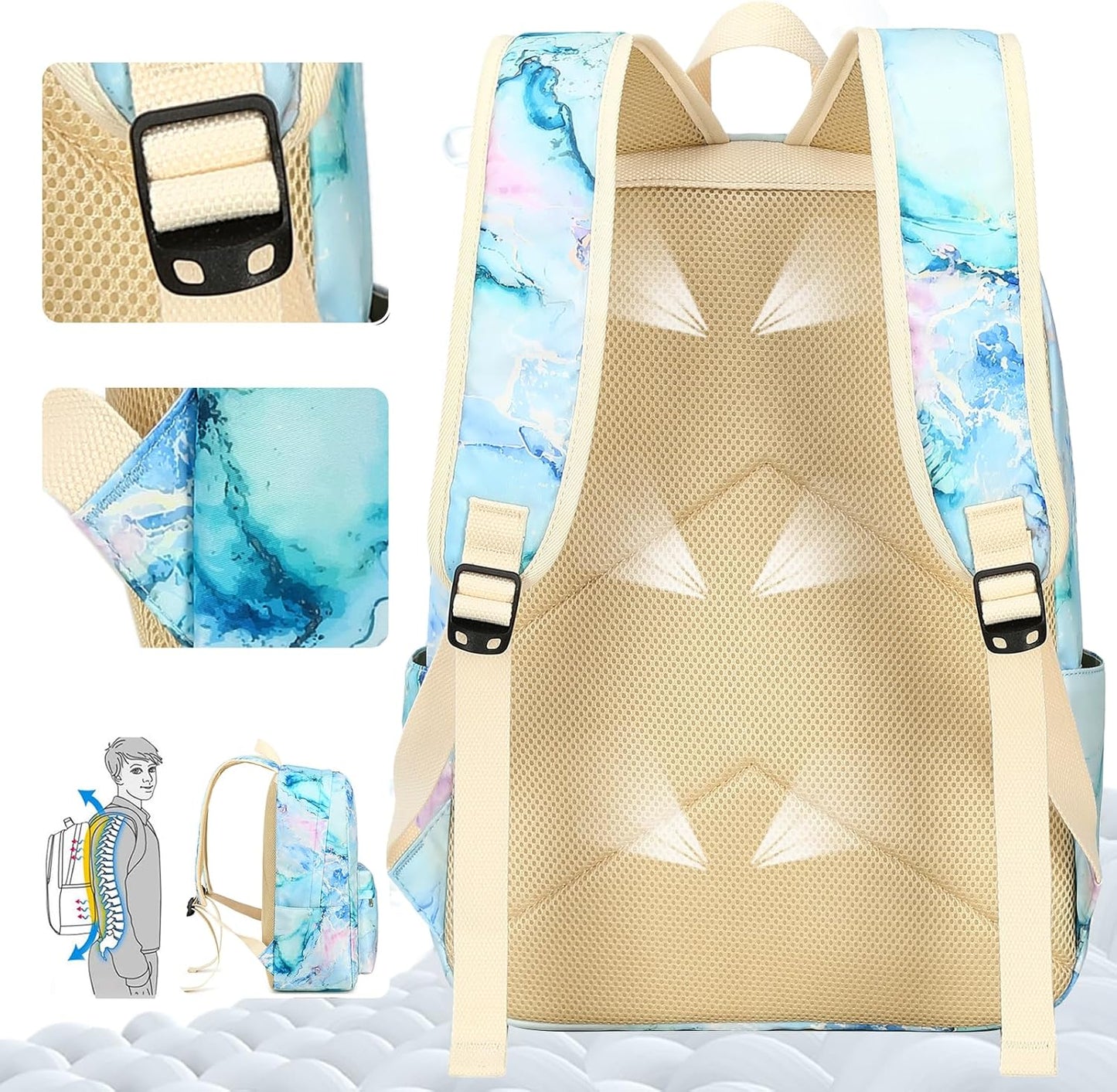 LEDAOU Backpack for Girls School Bag Kids Bookbag Teen Backpack Set Daypack with Lunch Bag and Pencil Case