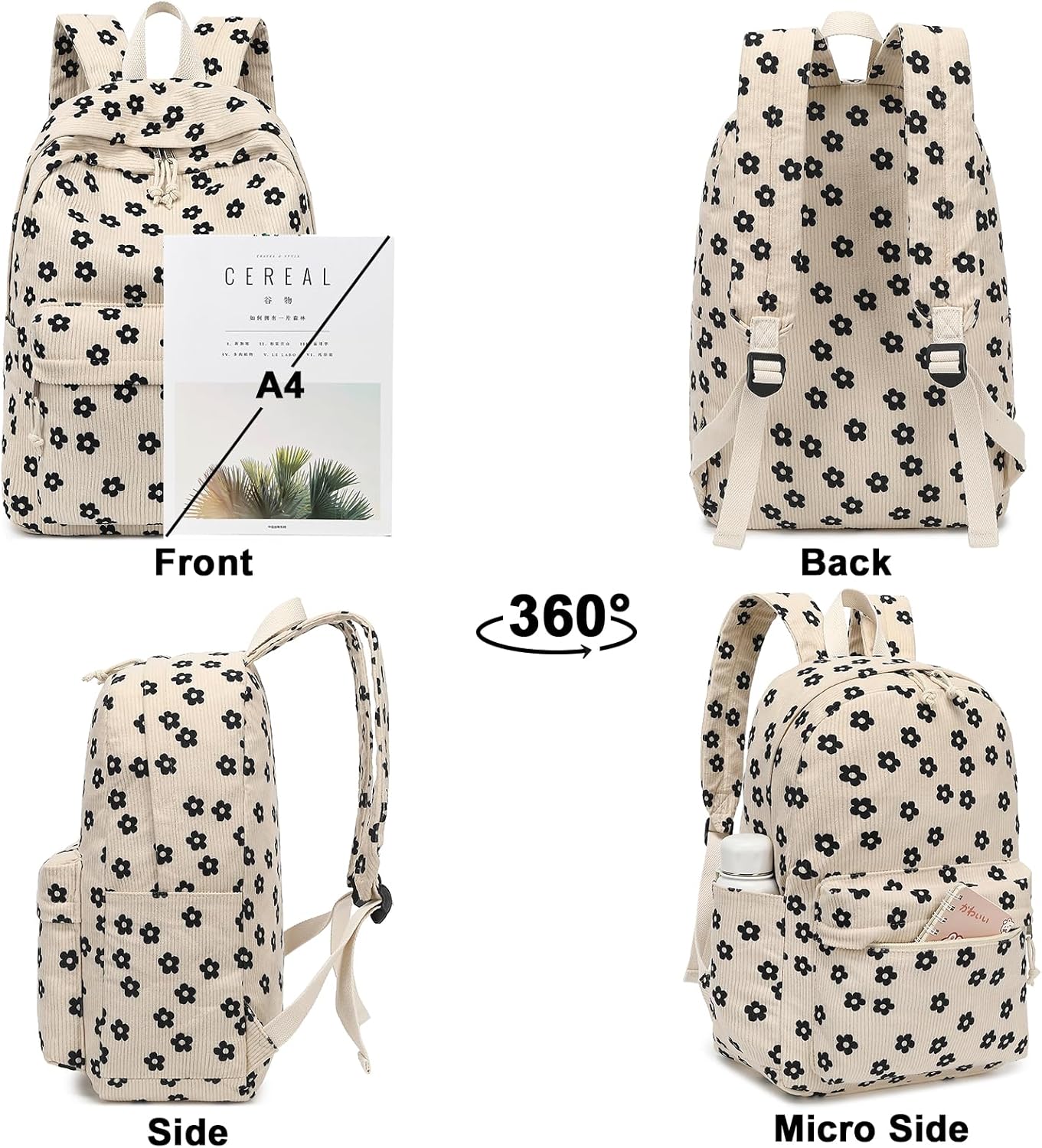 School Backpack for Teen Girls Bookbags Elementary High School Corduroy Laptop Bags Women Travel