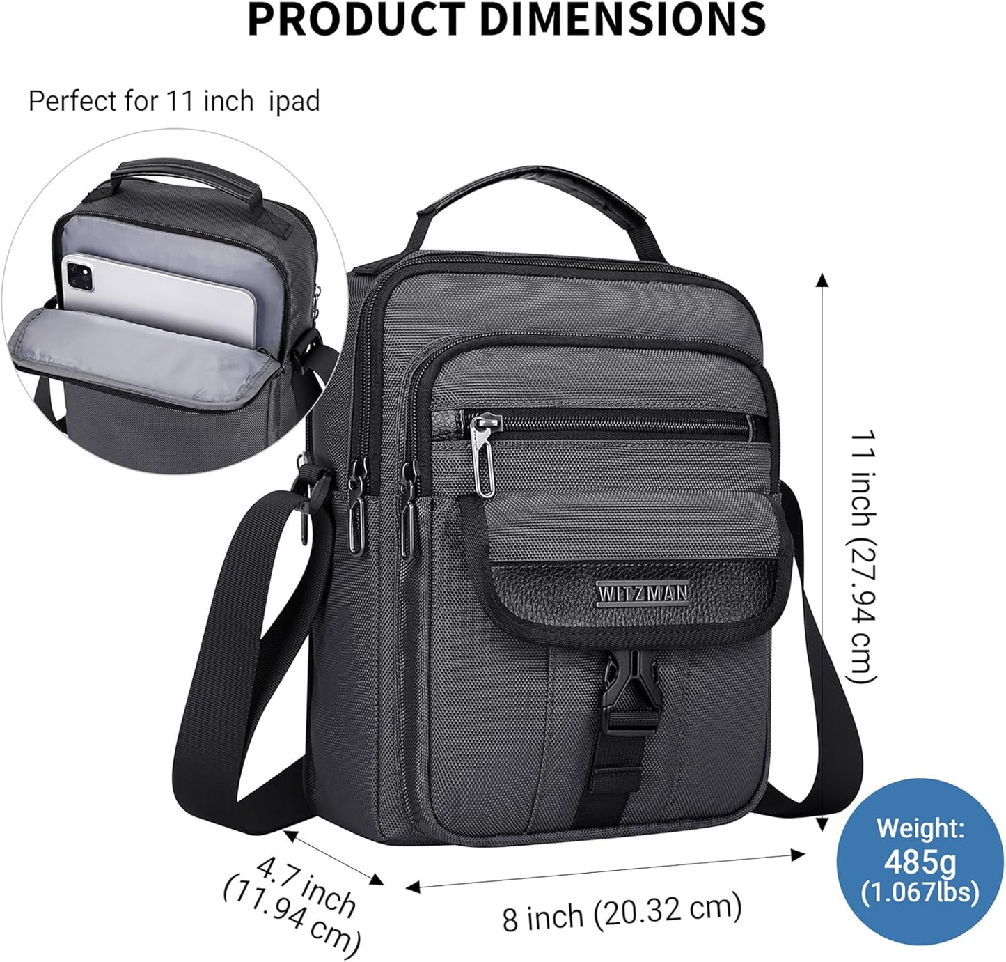 WITZMAN Crossbody Bags for Men Travel Shoulder Bag Lightweight Man Purse Small Casual Messenger Bag for Work Traveling