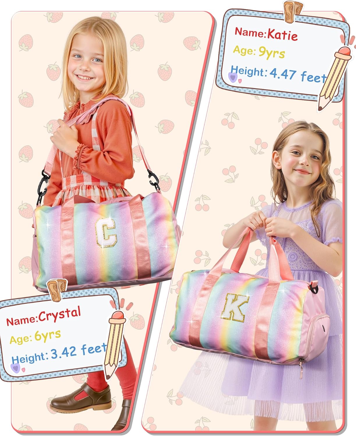 Cute Preppy Gifts for Girls-Girl Gym Bag with Shoe Compartment, Kid Personalized Weekender Overnight Bags, Initial Travel Tote with Makeup Pouch, Chenille Gift for Teen (Letter D)