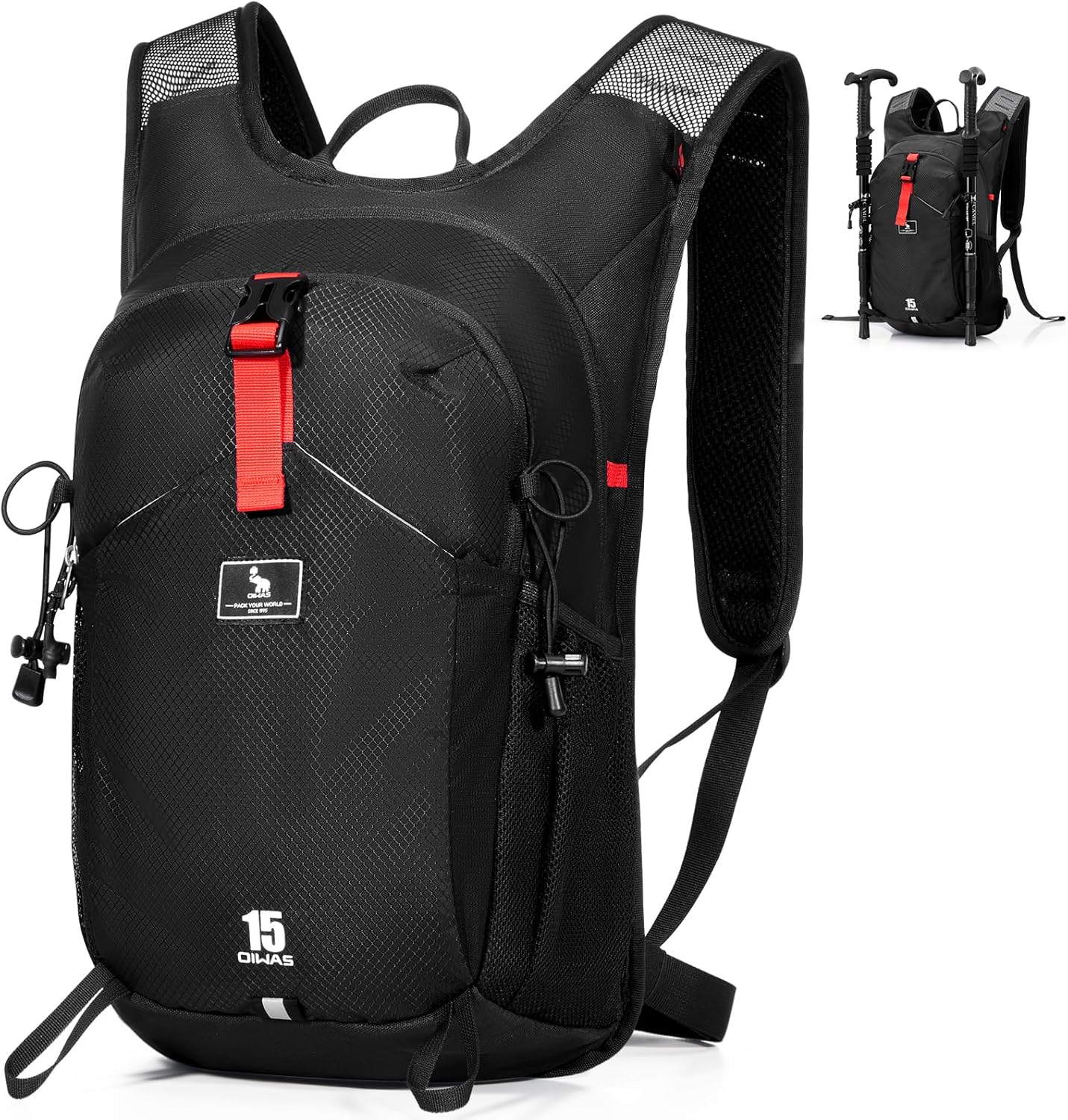 OIWAS Small Hiking Backpack - 15L Hiking Backpacks Water Resistant Camping Backpack Lightweight Hiking Daypack with Hydration Bladder Outlet