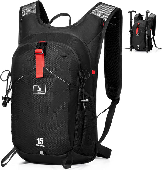 OIWAS Small Hiking Backpack - 15L Hiking Backpacks Water Resistant Camping Backpack Lightweight Hiking Daypack with Hydration Bladder Outlet