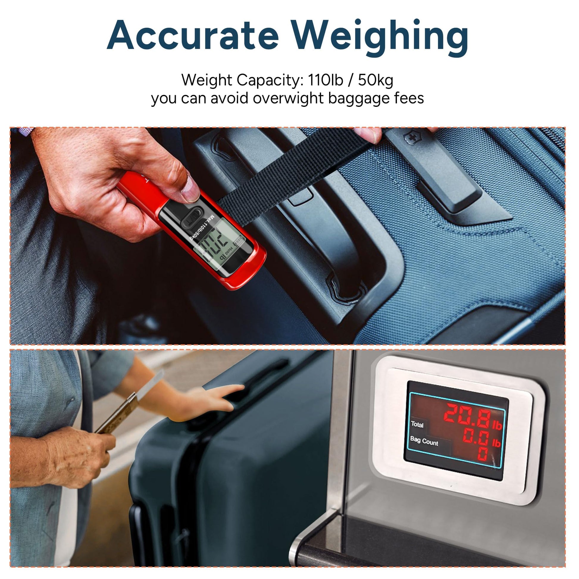 travel inspira Battery-Free Luggage Scale 110lb/50kg Digital Portable
