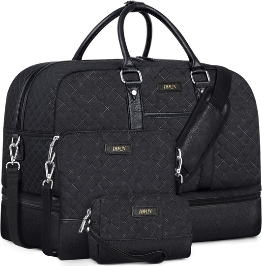 Weekender Bag for Women, Large Overnight Bag Canvas Travel Duffel Bag Carry On Tote with Shoe Compartment 21" 3Pcs Set