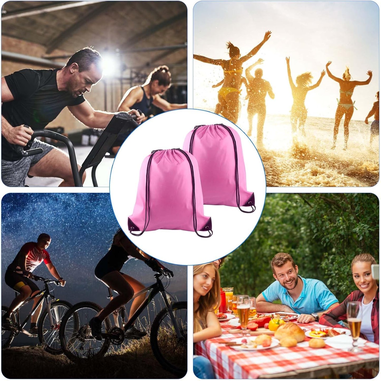 PLULON 2Pcs Drawstring Bags Bulk Pink Drawstring Backpack String Backpack Cinch Sack Sport Gym Backpack Bags for Yoga Traveling Outdoor Sports