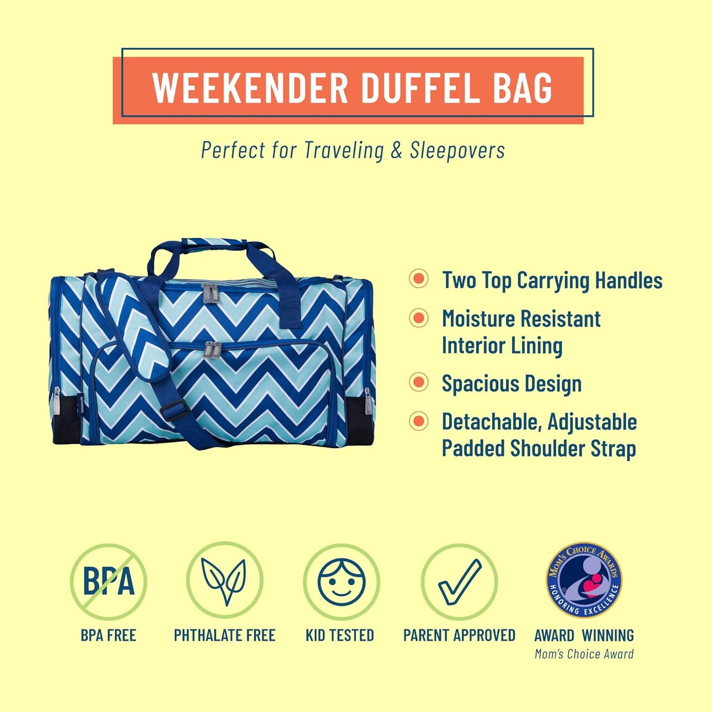 Wildkin Kids Weekender Duffel Bag – Carry-On Size for School, Travel, & Sleepovers