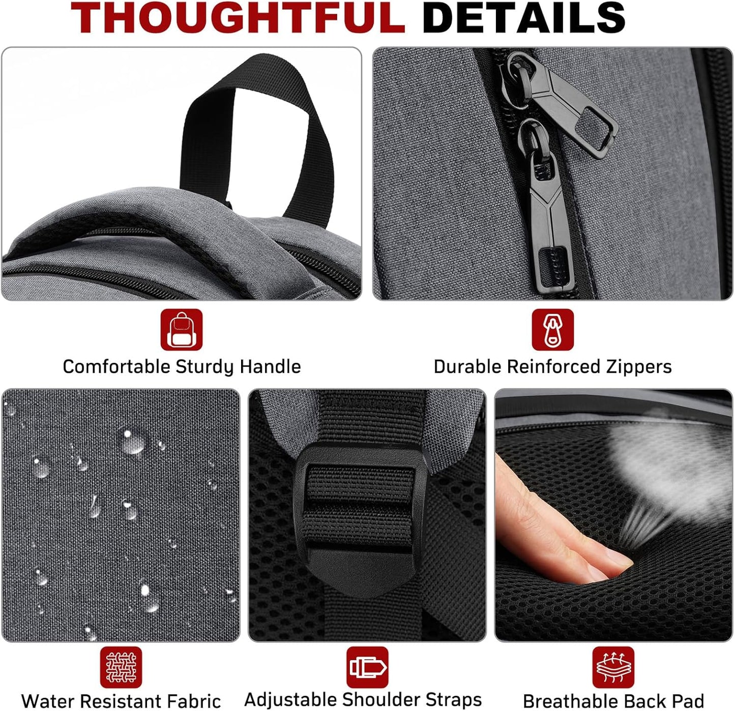 School Laptop Backpack for Women Men: 15.6 Inch College High School Backpacks with USB Charging Port Waterproof Travel Back Pack with Anti-theft Pockets Casual Work Daypack for Boys Students (Gray)