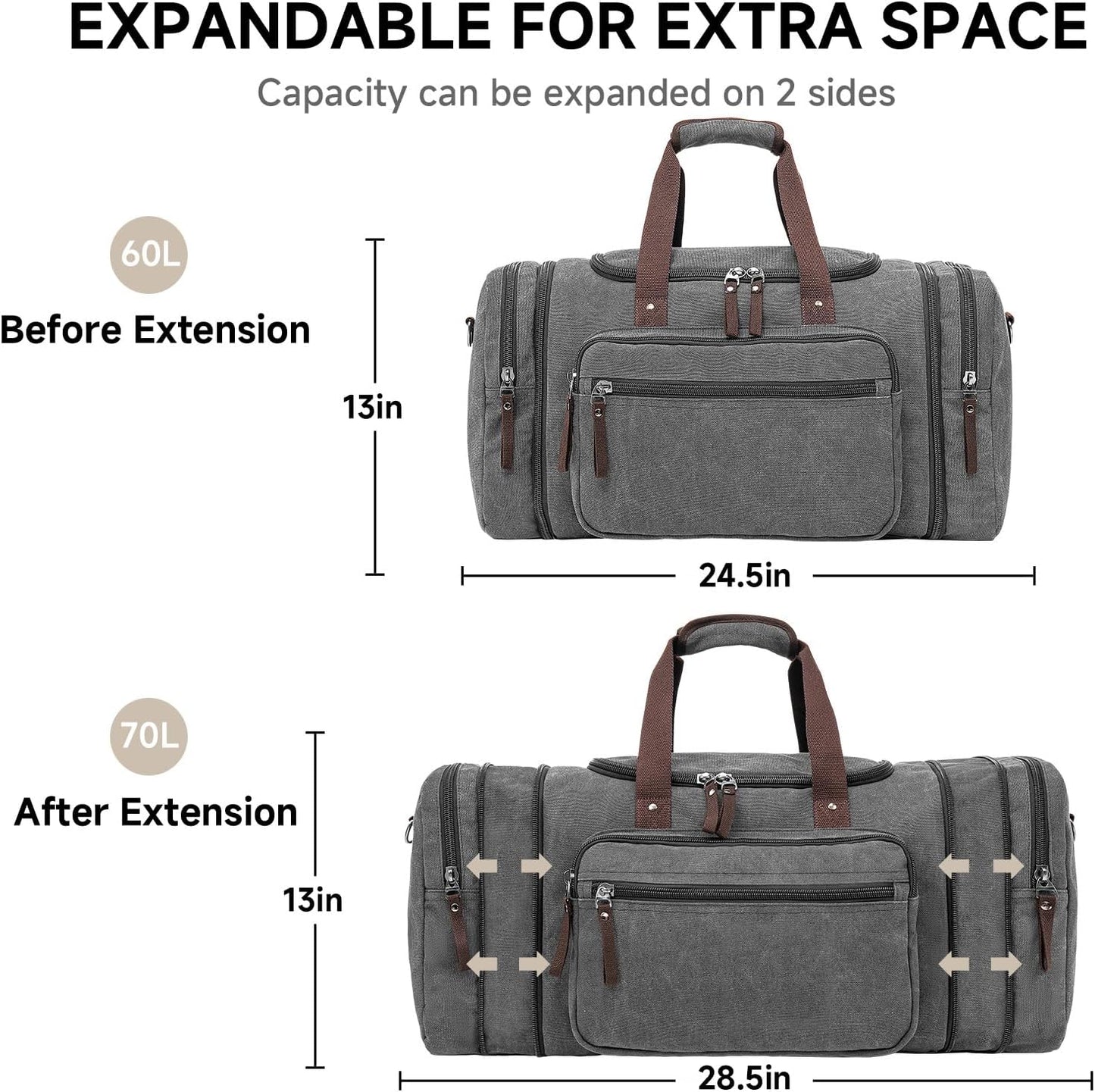 Canvas Expandable Duffle Bag for Men Traveling, Luggage Travel Bag Weekender Overnight Bag,Mens Gym